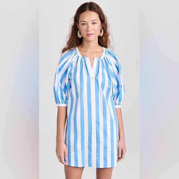 STAUD Dresses & Skirts - STAUD Mini Vincent Dress Blue Seashore Stripe Cotton Size XS